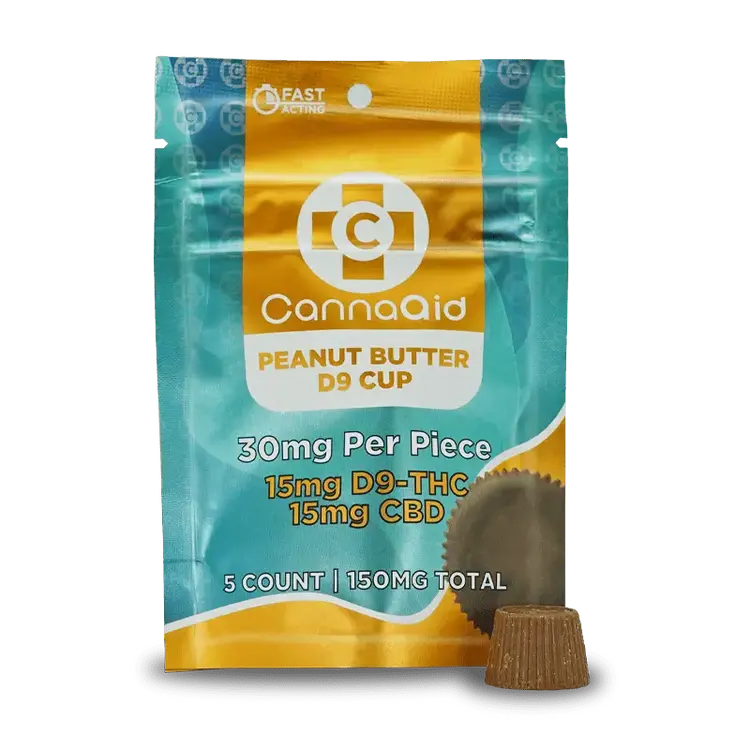 [Chocolate con Mantequilla de Maní Cannaaid – 150mg (Pack de 5) -CannaAid - 16 Unidades] Peanut Butter Cup Cannaaid 150mg Pack de 5